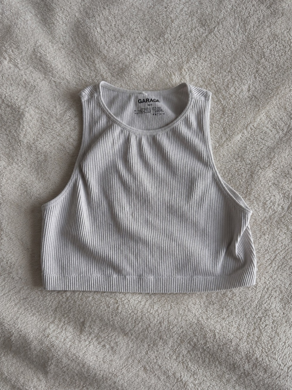 garage cream high neck ribbed cropped tank top
